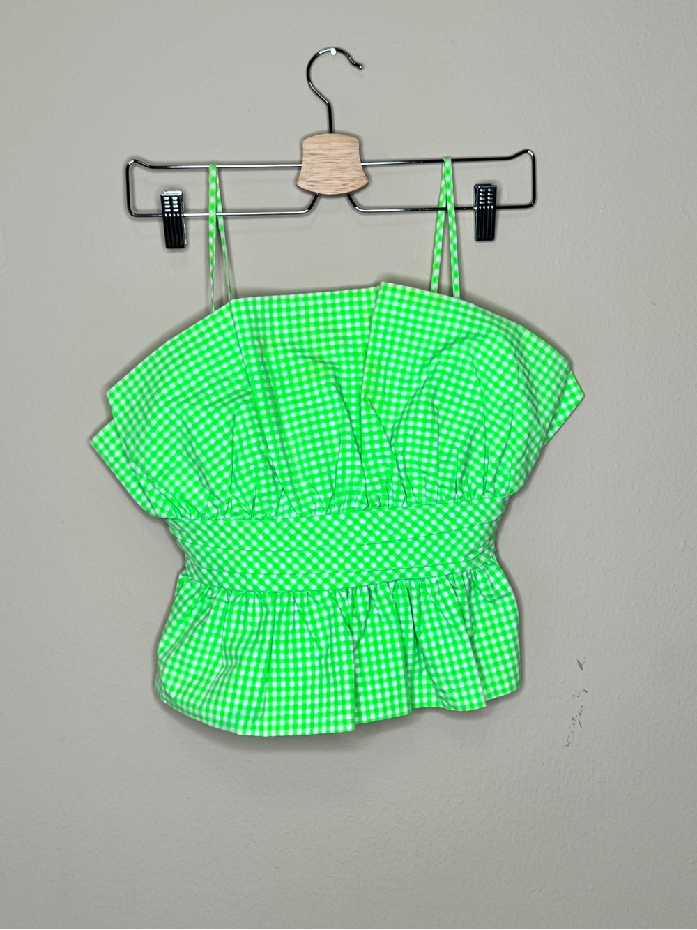 Zara Neon Green Gingham Smocked Cami